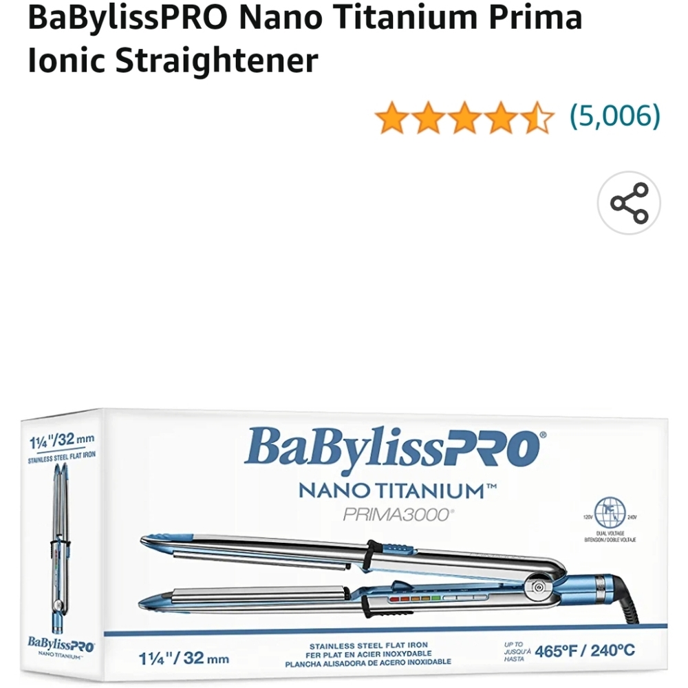 BaBylissPRO Nano Titanium Primalonic Straightener